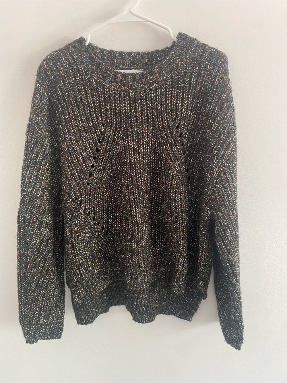 John + Jenn Chunky Ribbed Crew High Low L/S Sweater Brown Multi SMALL